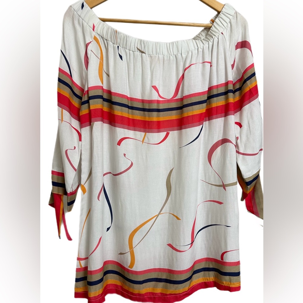 Vilagallo festive blouse, colorful, off shoulder, sz 8, lightweight